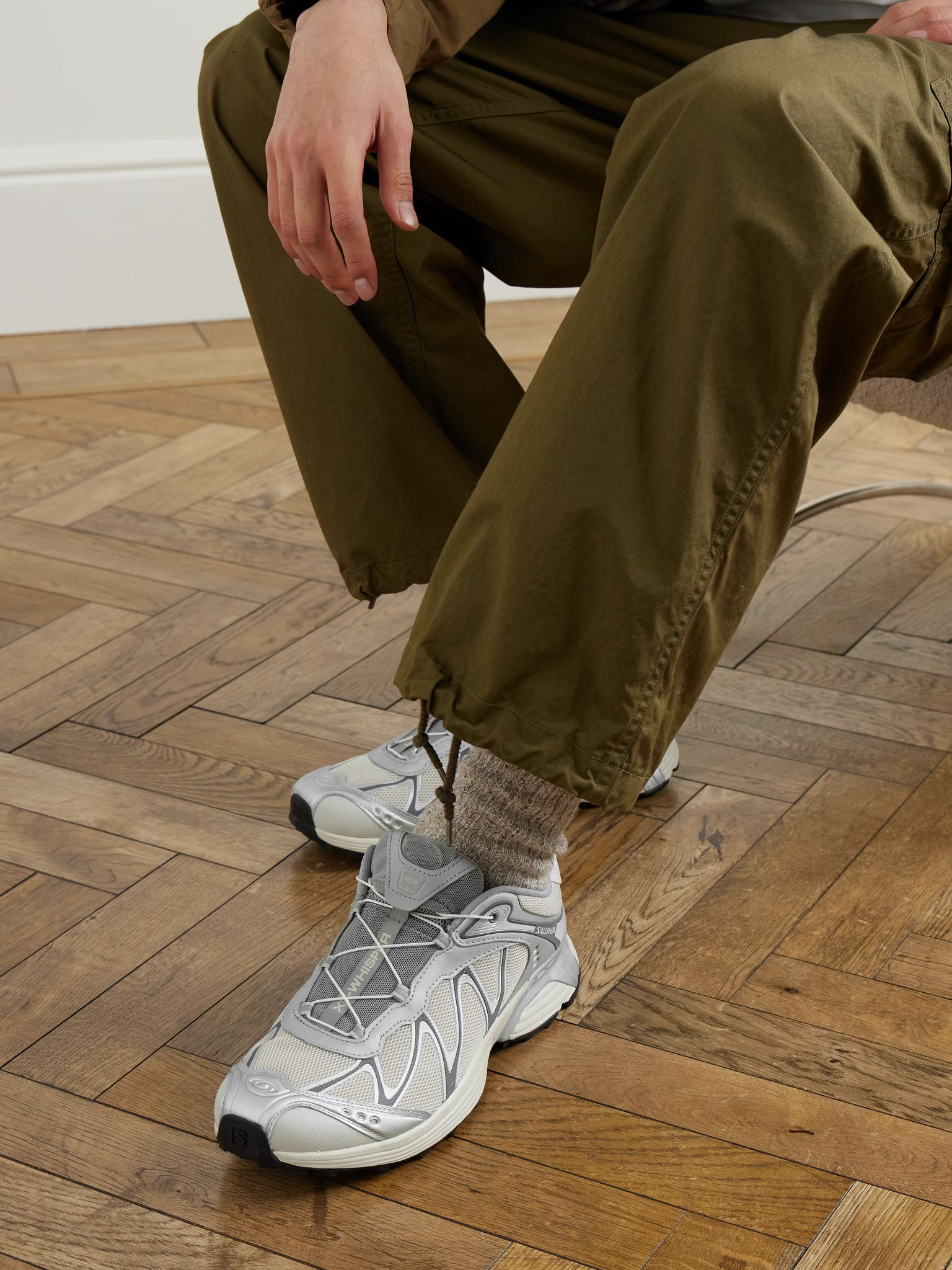 XT-WHISPER Metallic Rubber-Trimmed Mesh Sneakers Gray - 2