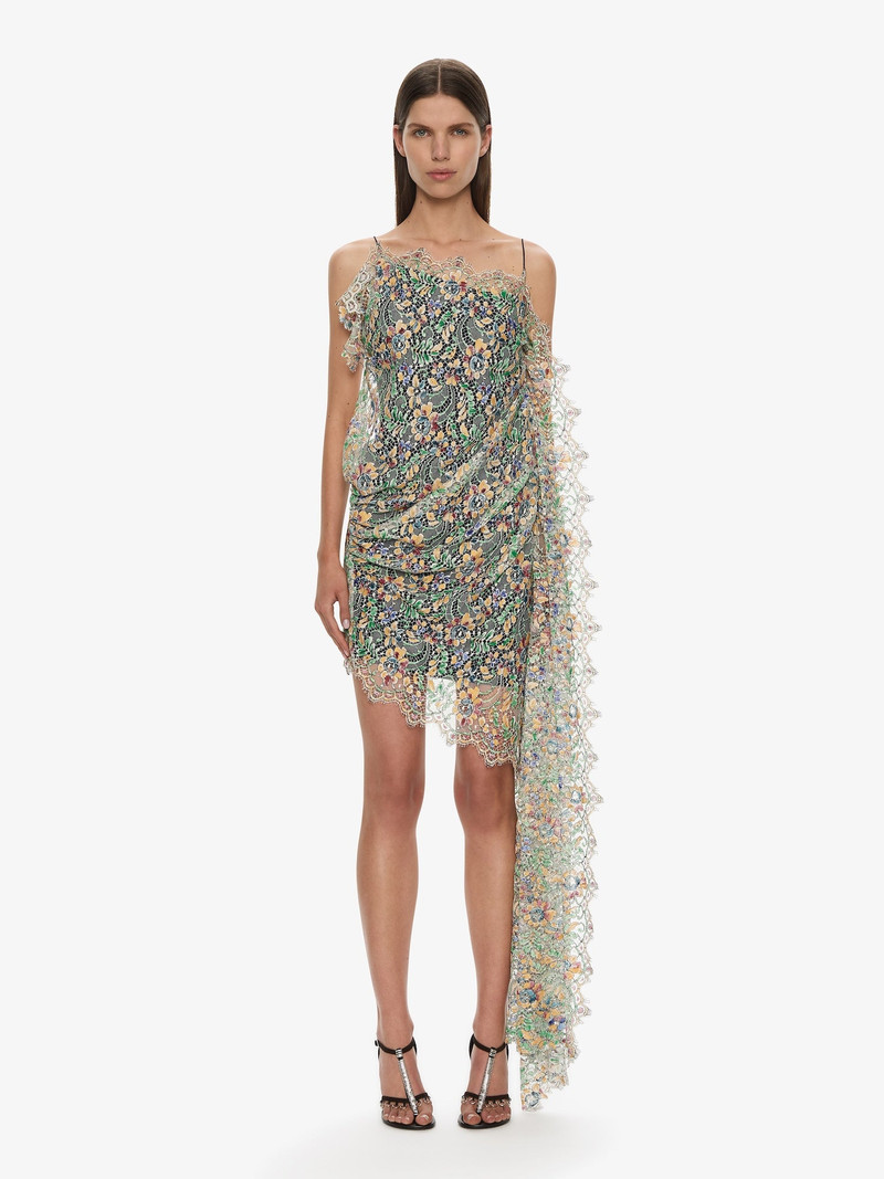 Hand Painted Draped Lace Mini Dress 1