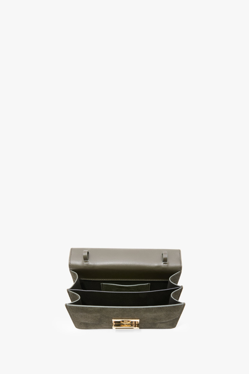 Mini Dorian Bag In Dark Olive Stripe Embossed Suede 7