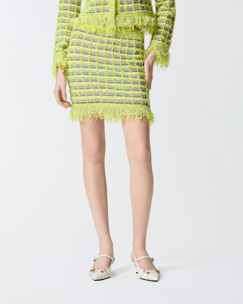 MINI SKIRT IN BASKETWEAVE AND FRAYED KNIT 4