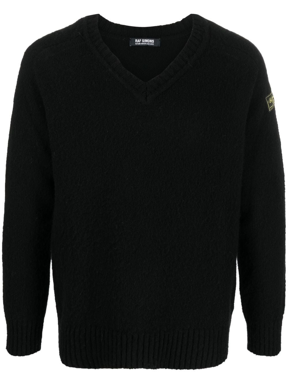 logo-patch V-neck jumper - 1