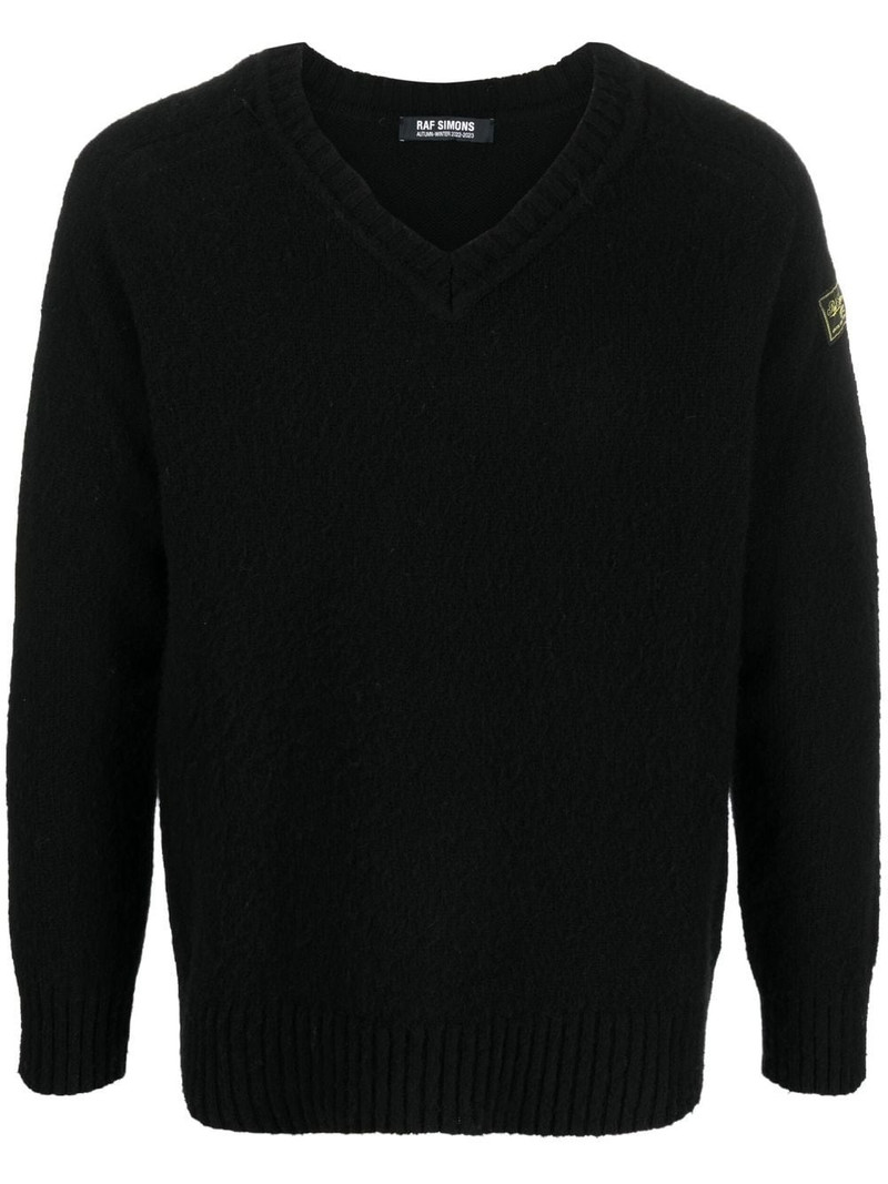 logo-patch V-neck jumper 1