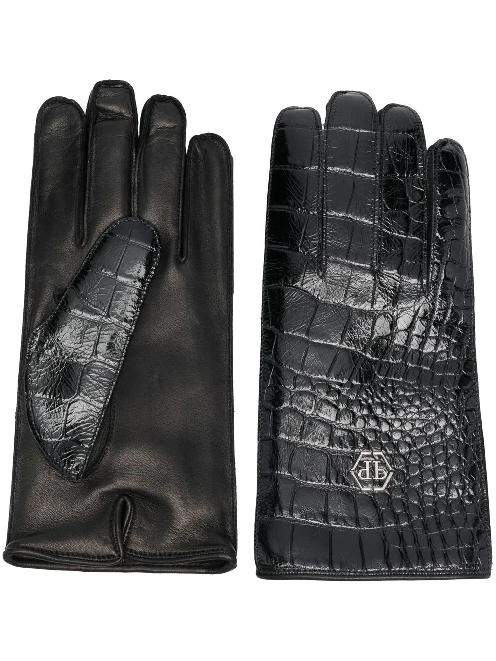 crocodile-effect leather gloves - 1