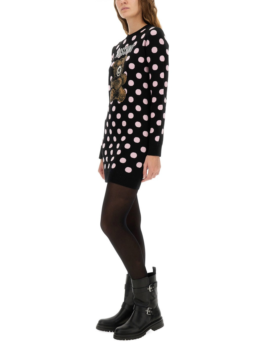 Moschino Women Polka Dot Dress With Logo - 2