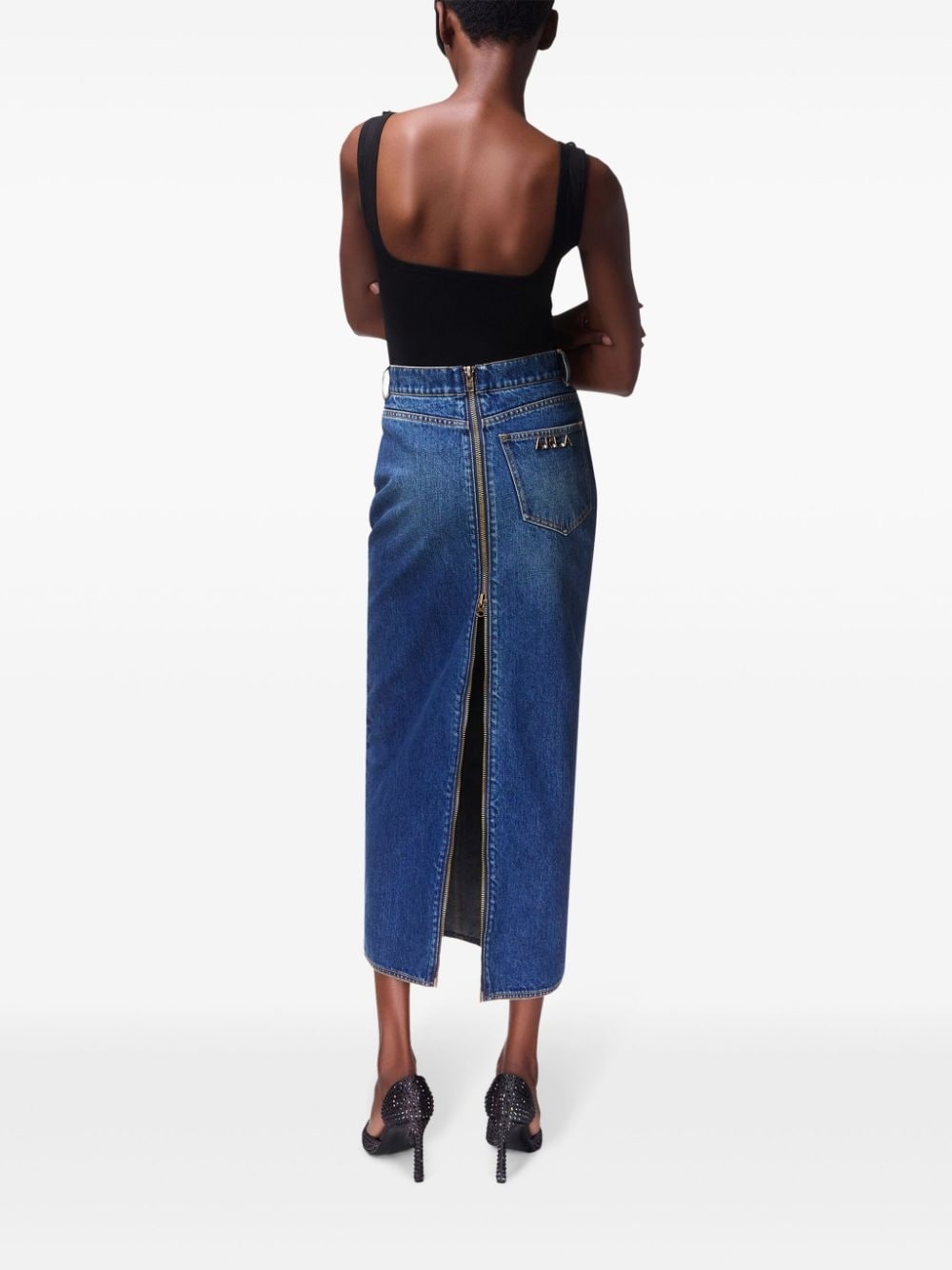 logo-charm denim midi skirt - 4