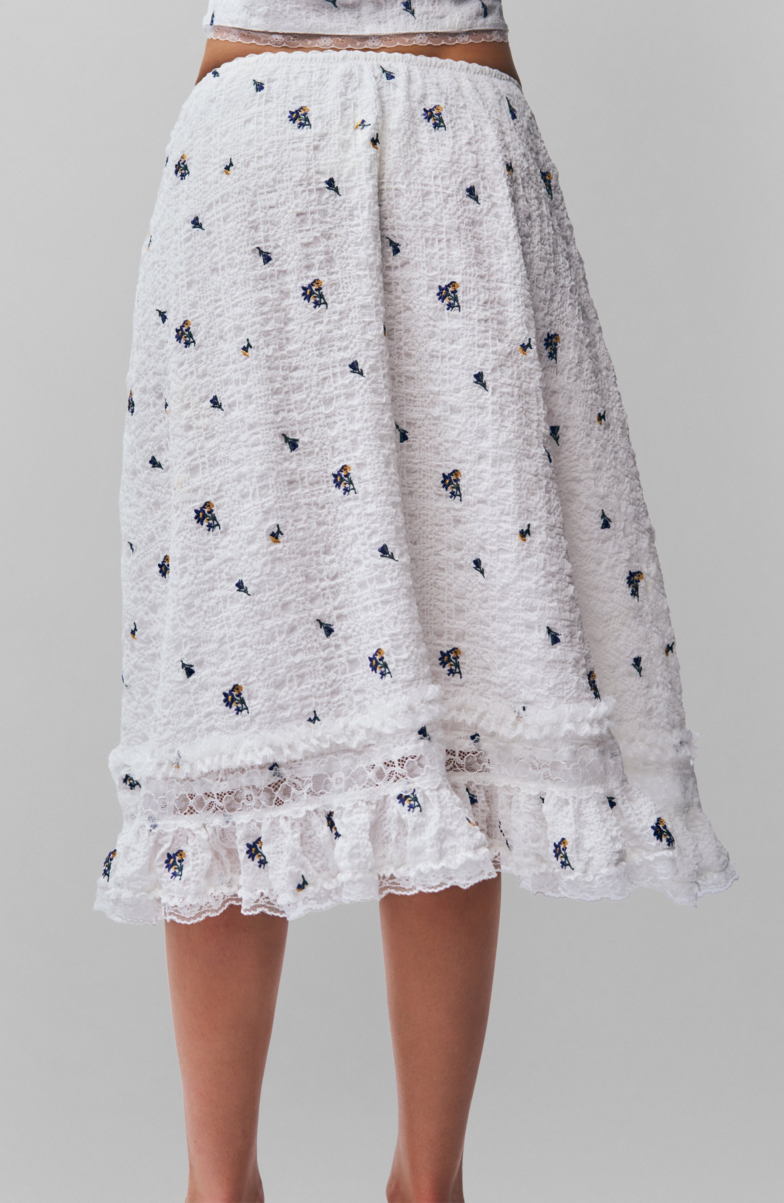Guizio Aletta Seersucker Skirt in Embroidered White at Nordstrom - 2