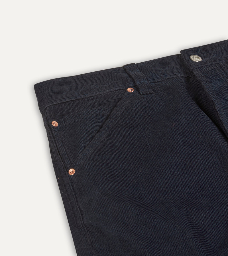 Navy Japanese Selvedge Needlecord Five-Pocket Trousers 3