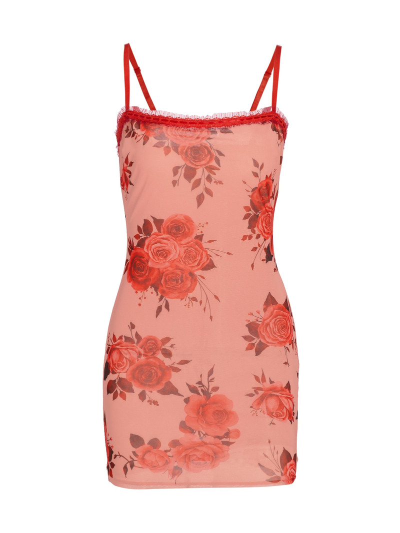Women's Floral Mesh Minidress - Pink Rose 1