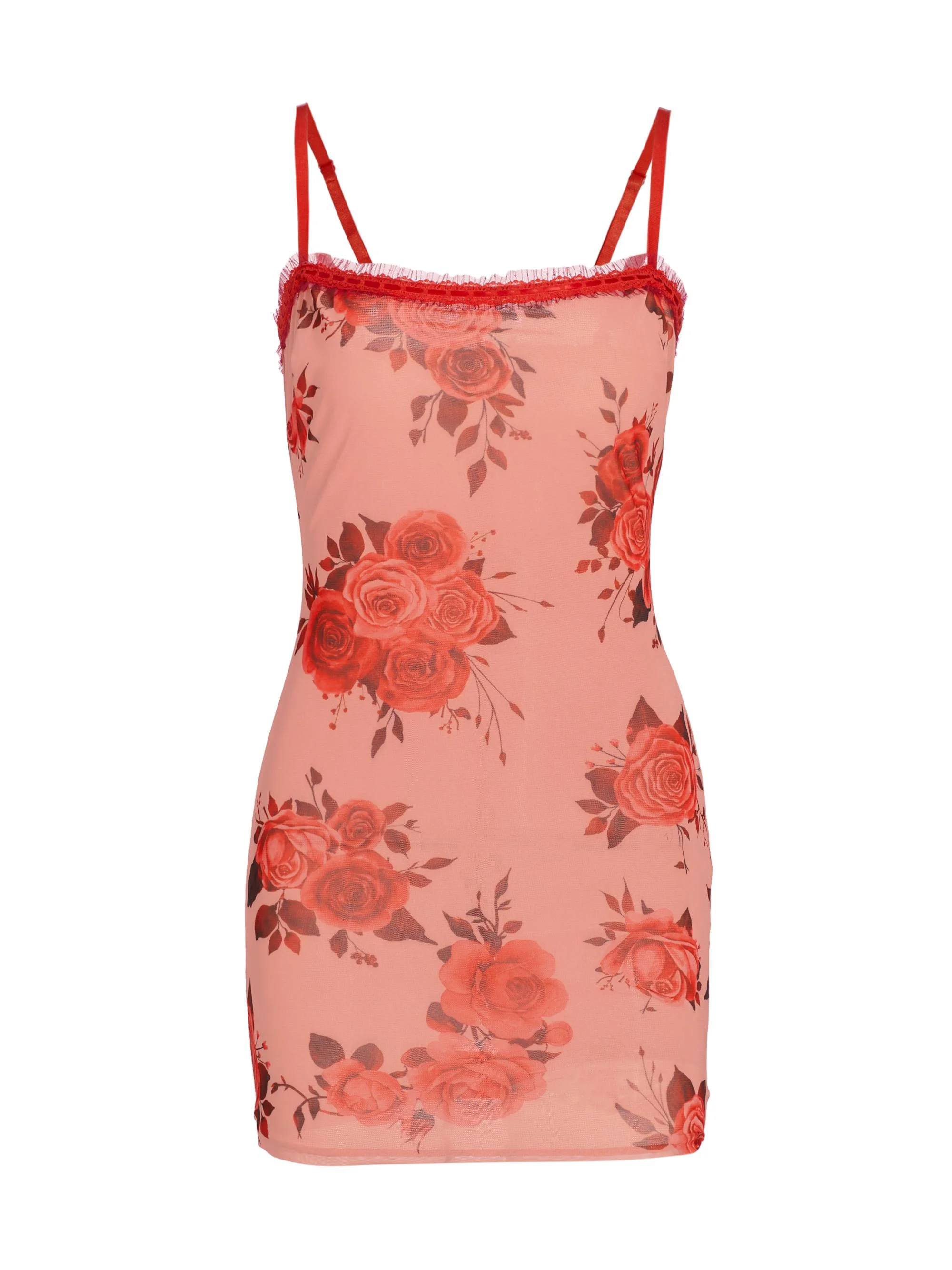Women's Floral Mesh Minidress - Pink Rose - 1