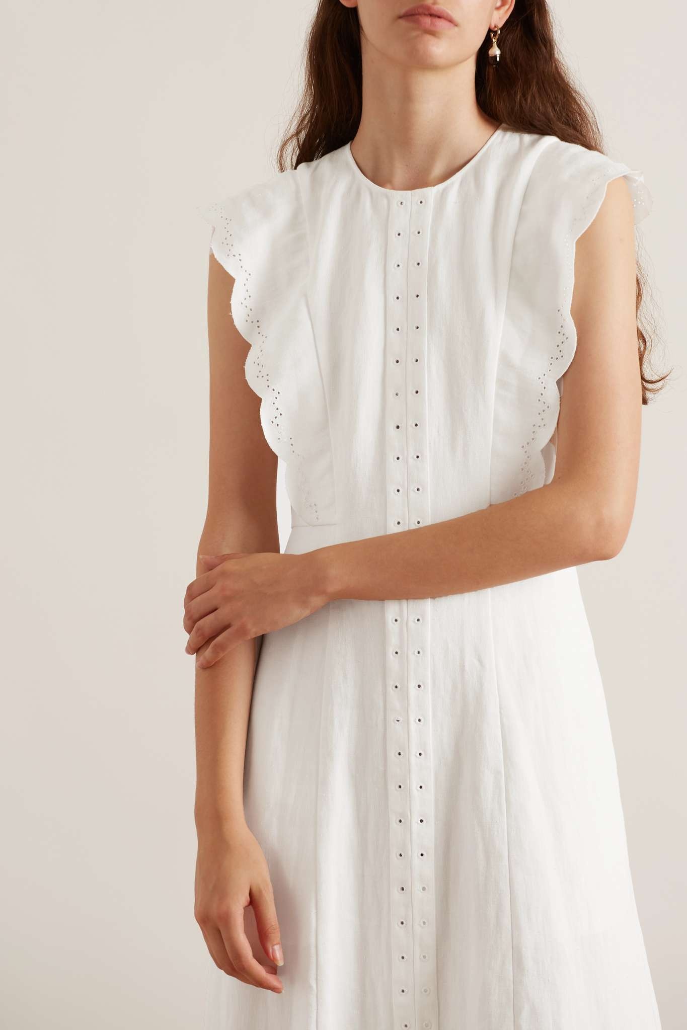 Scalloped broderie anglaise linen maxi dress - 4