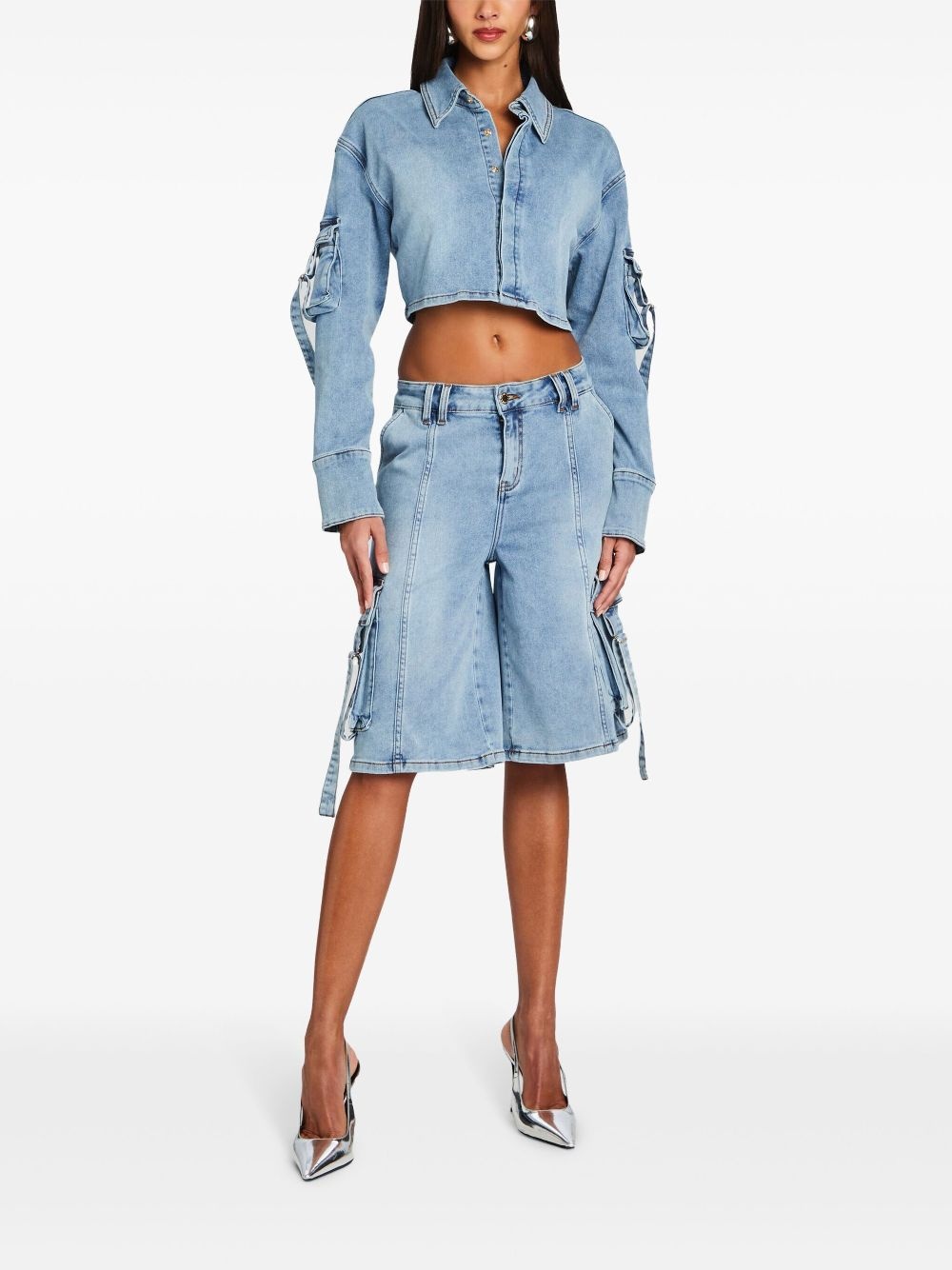 denim cargo shorts - 2