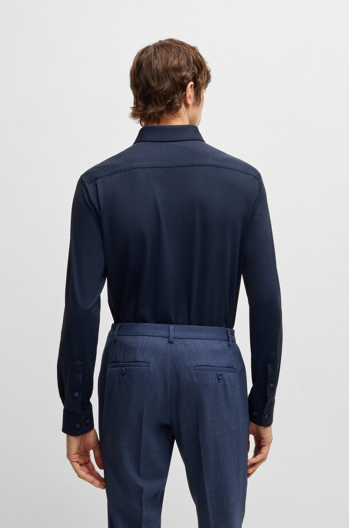 SLIM-FIT SHIRT IN MELANGE PERFORMANCE-STRETCH JERSEY - 5