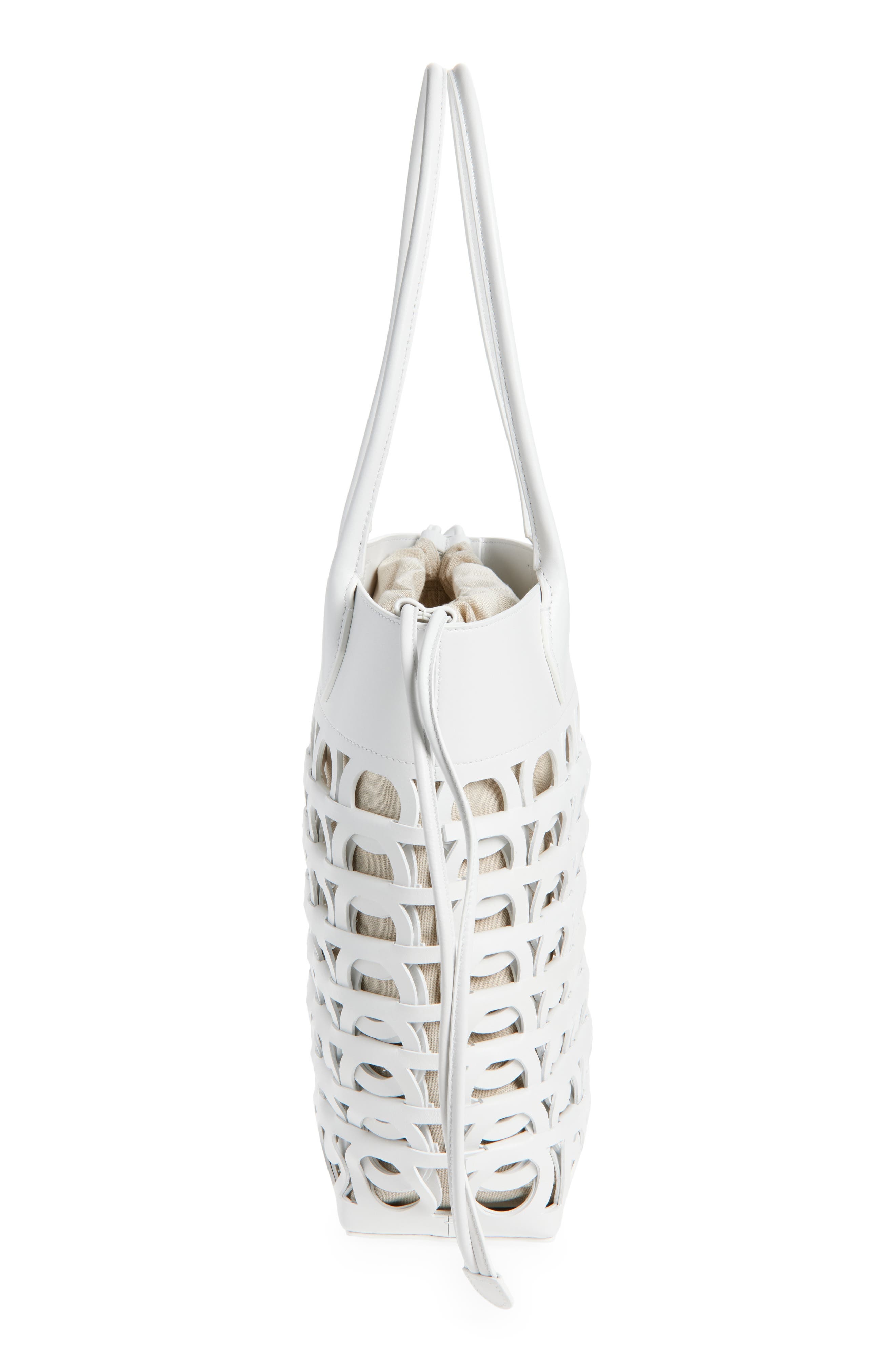 FERRAGAMO Medium Gancini Perforated Leather Tote in Optic-White/Naturale at Nordstrom - 6