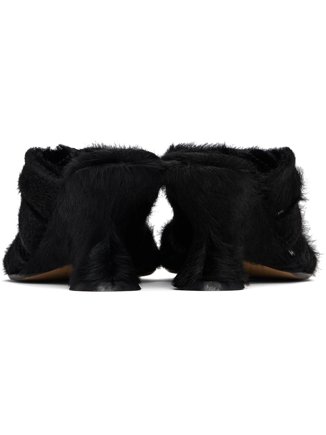 Black Ponyhair Mule Heeled Sandals - 2