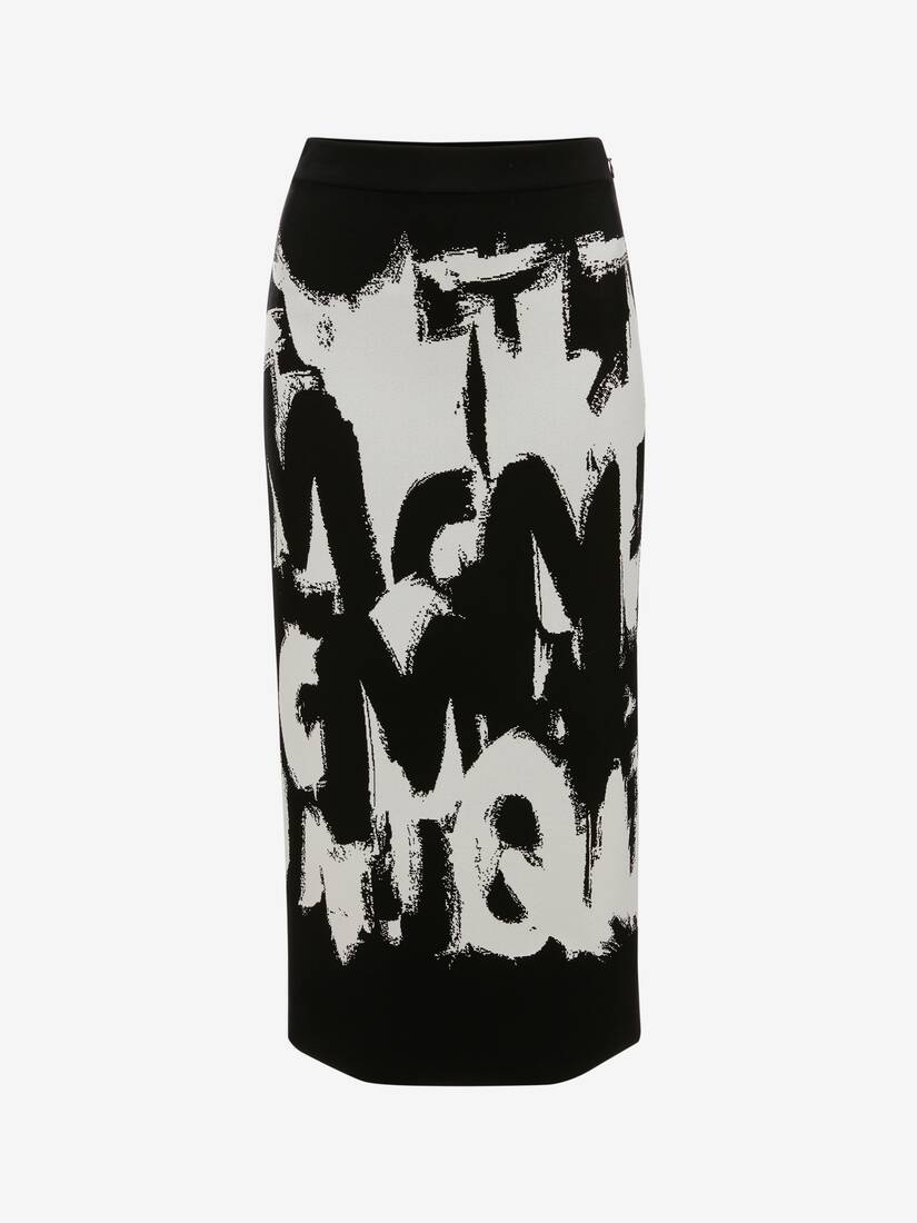 Women's McQueen Graffiti Jacquard Midi Skirt in Black/white - 1