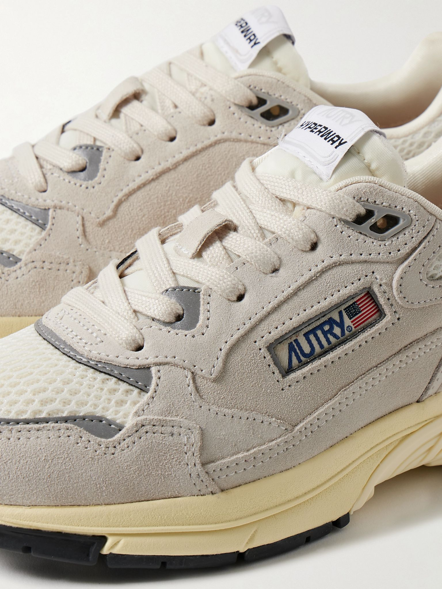 Hyperway mesh and metallic leather-trimmed suede sneakers Gray - 4