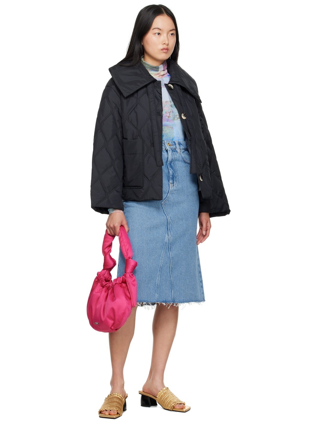 Blue Raw Edge Denim Midi Skirt - 4
