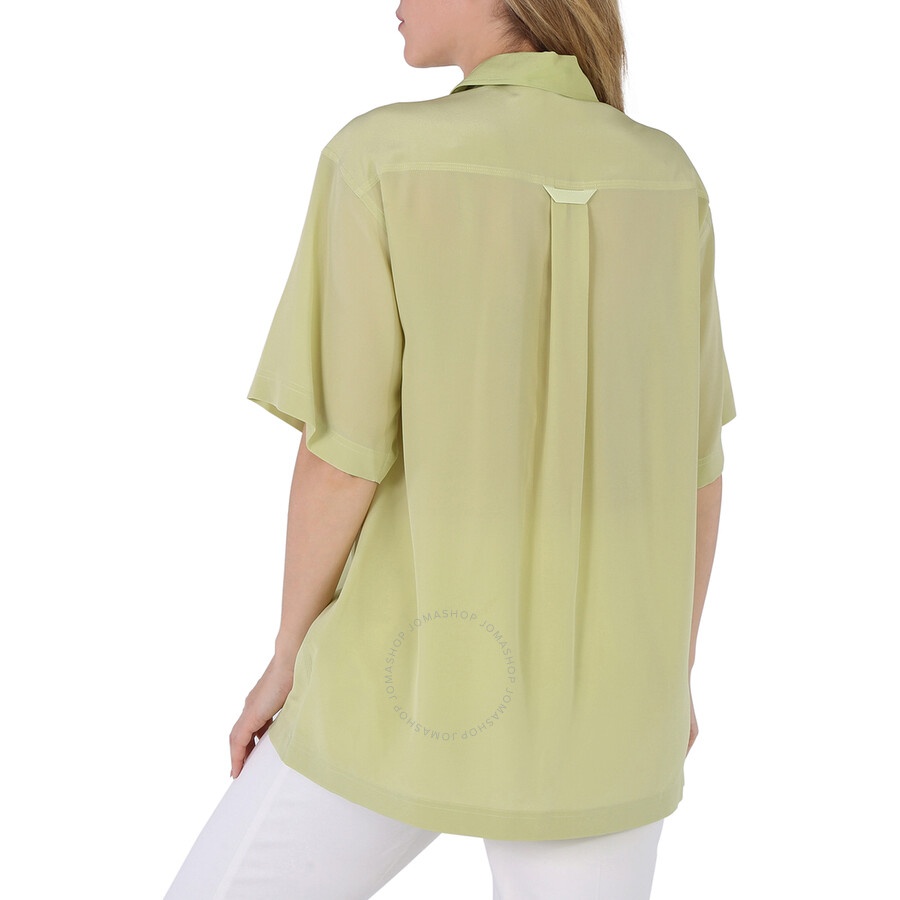 Burberry Ladies Mist Green Ilona Zip-front Silk Bowling Shirt - 6