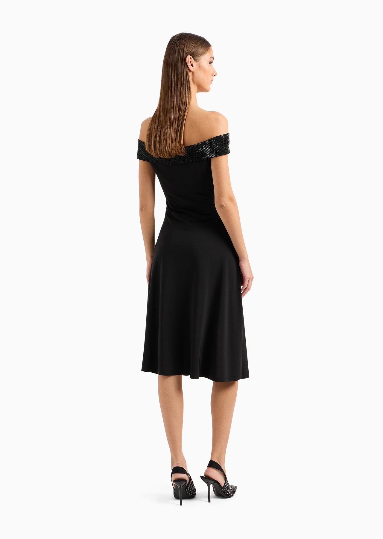 Viscose stretch jersey dress with rhinestone neckline - 3