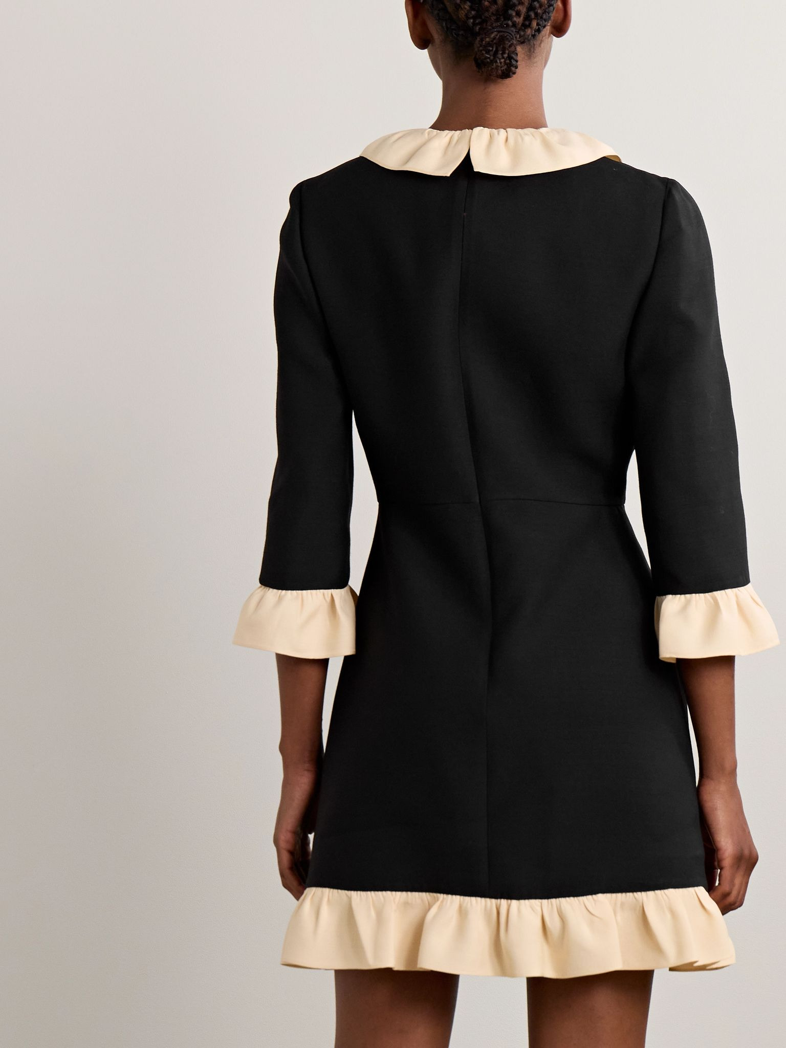Ruffled wool and silk-blend crepe mini dress Black - 3