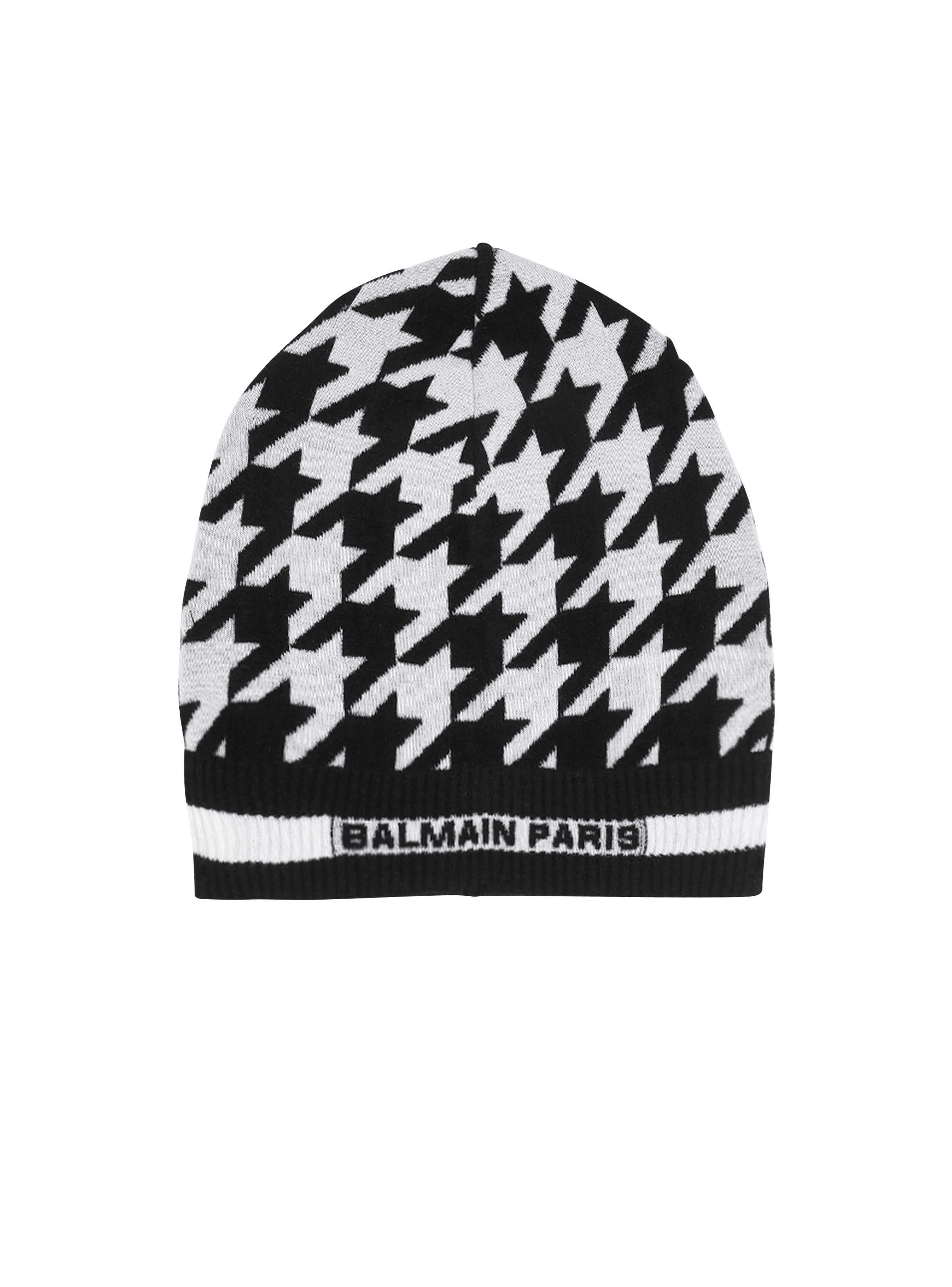 Houndstooth print wool and velvet beanie - 1