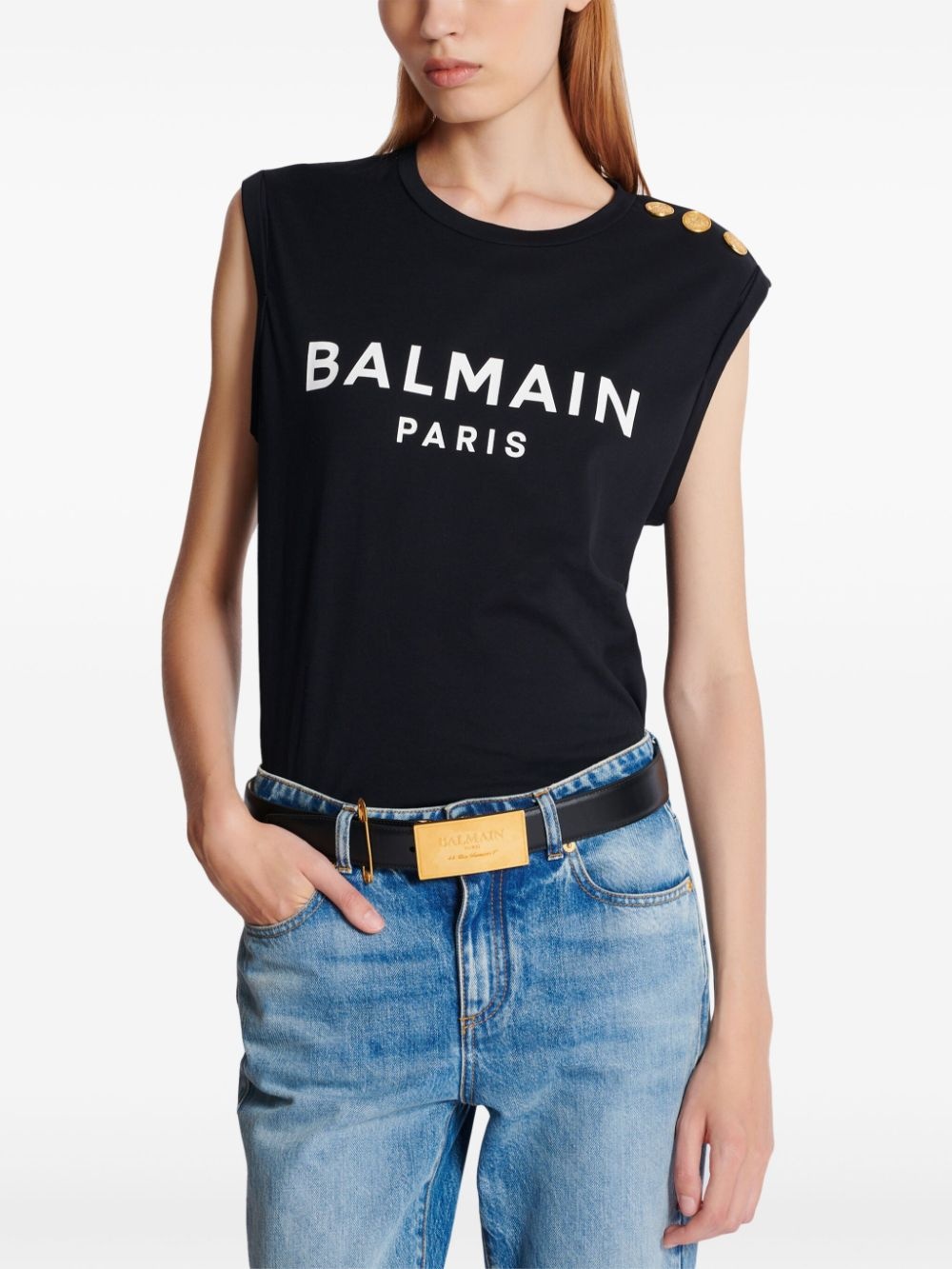 logo-plaque leather belt - 4