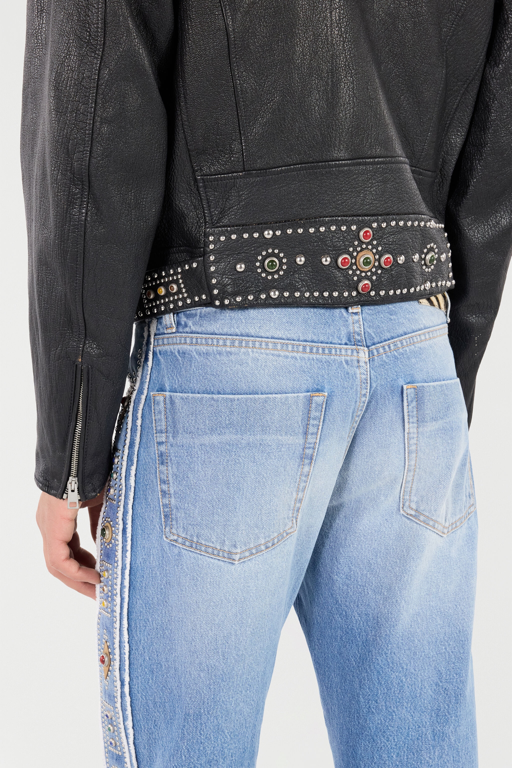 Leather Biker Jacket with Studs and Stones - 6
