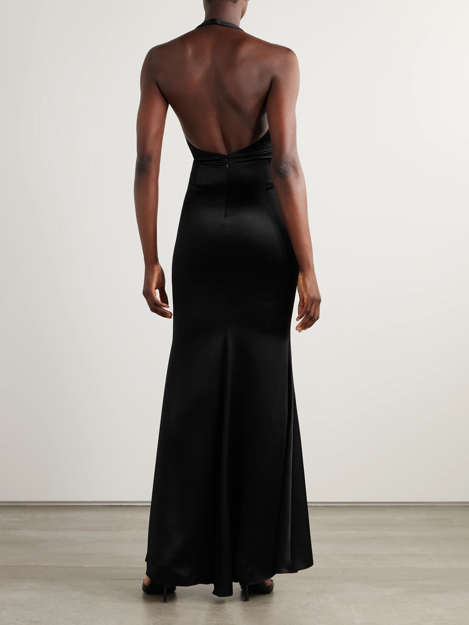 Satin-crepe halterneck gown Black - 3