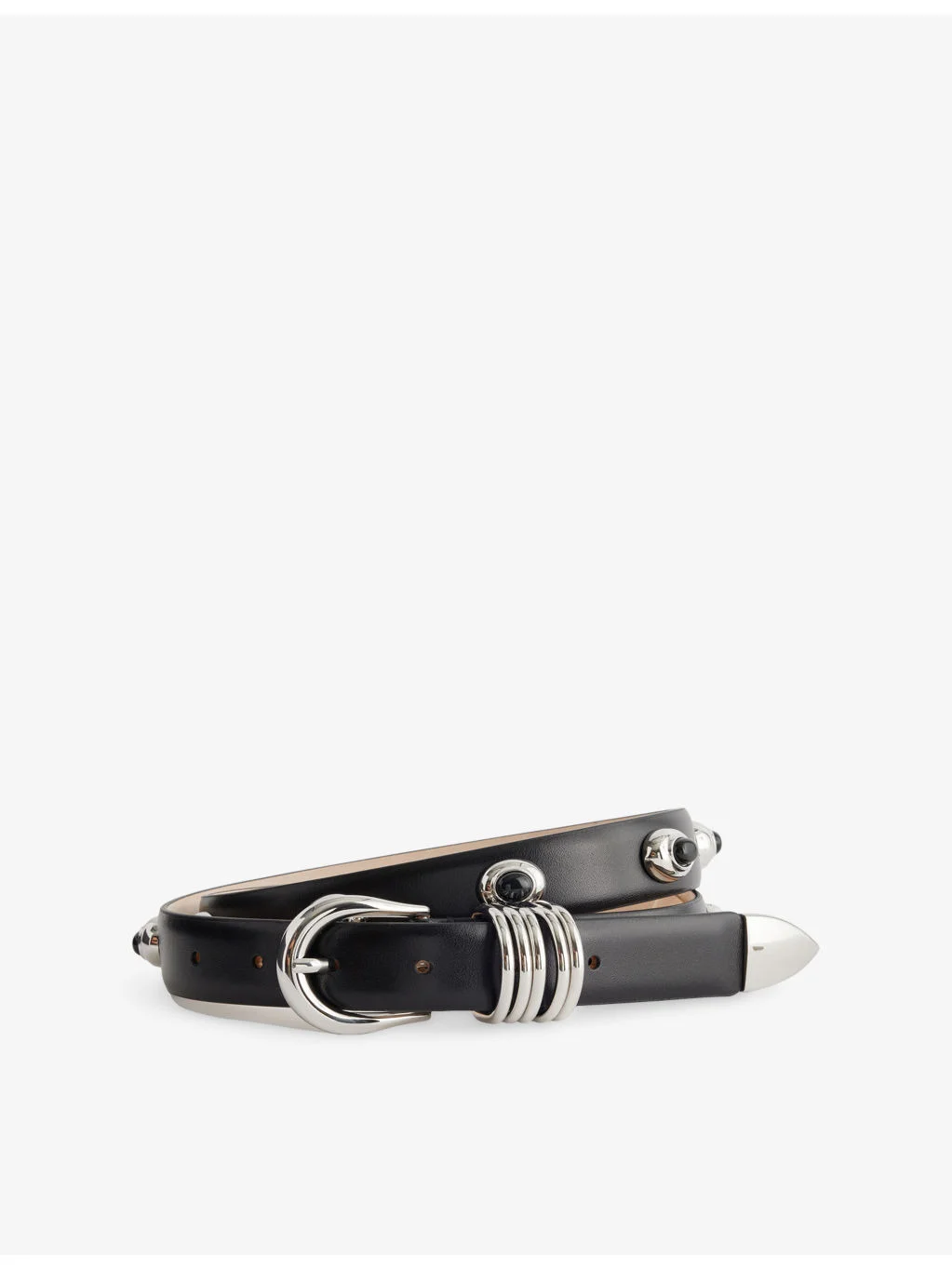 Hollyhock Stone-Embellished Leather Belt - 1