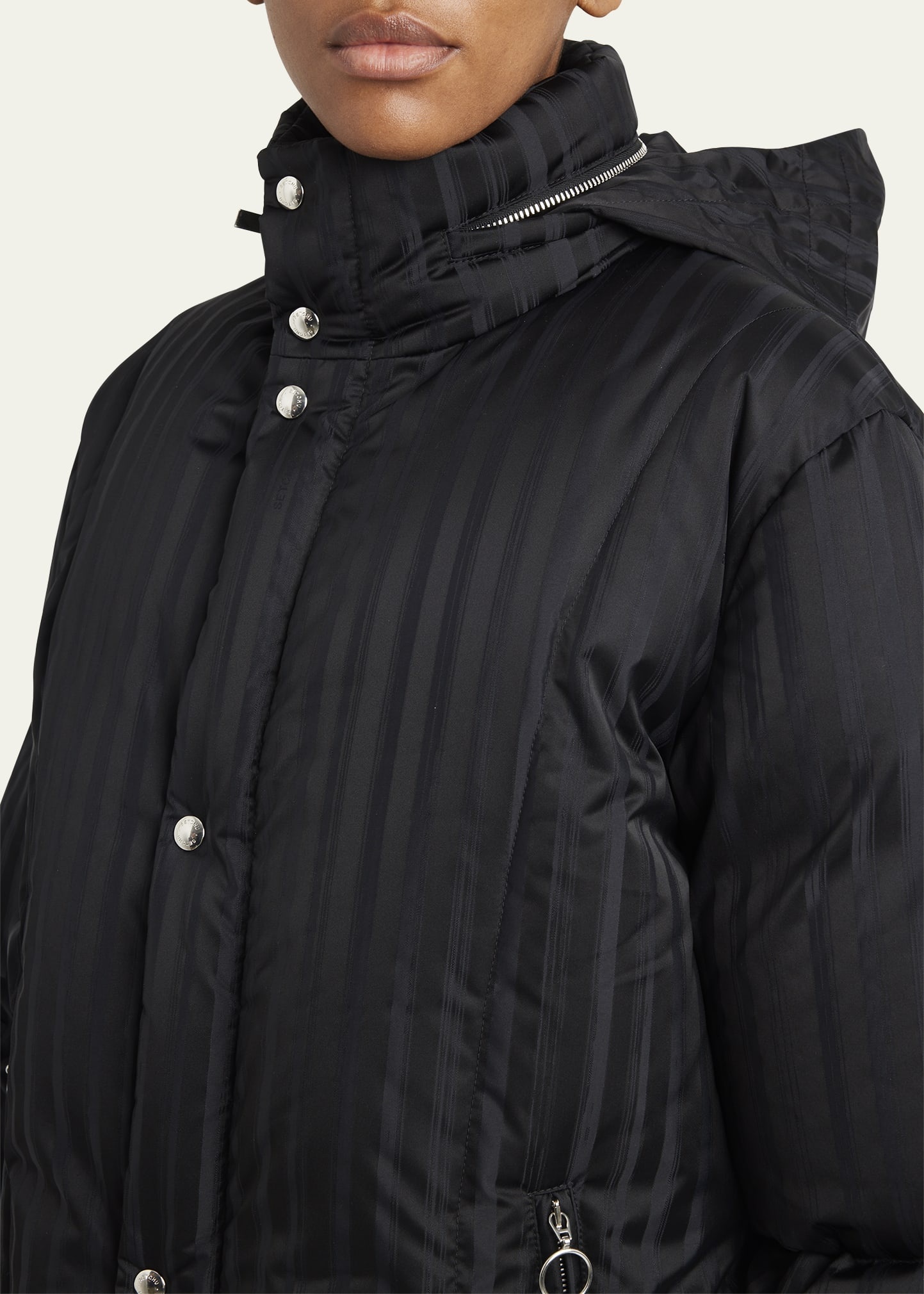 Jacquard Stripe Down Hooded Jacket - 5