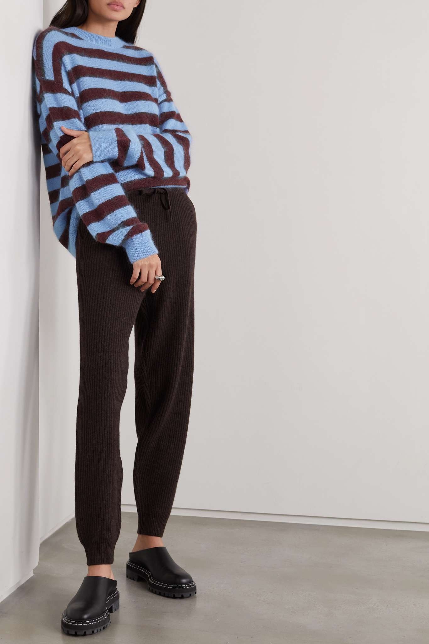 Leather-trimmed striped knitted sweater - 5