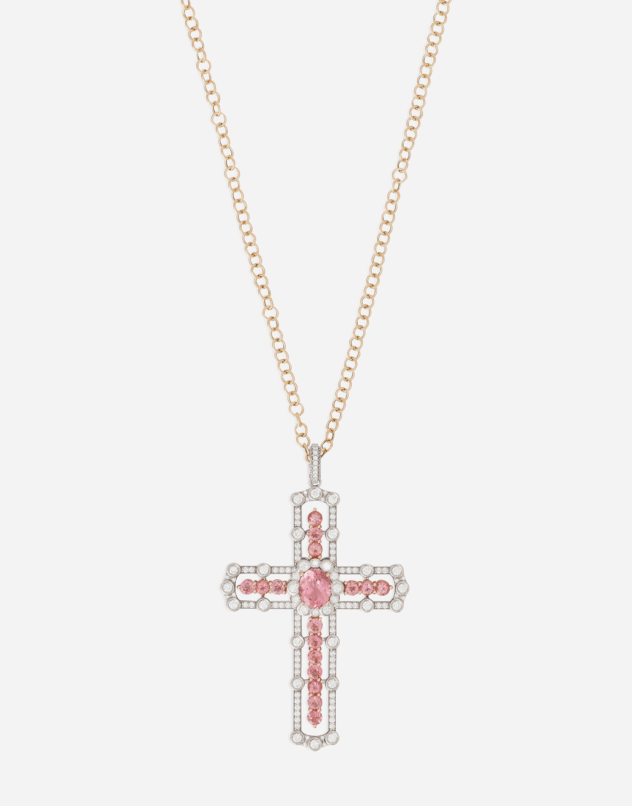 Cross Pendant 18-carat rose and yellow gold with tourmalines and diamonds - 2