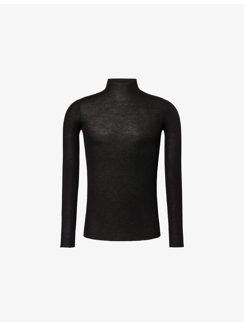 Turtle-Neck Ribbed Knit-Wool Top - 1