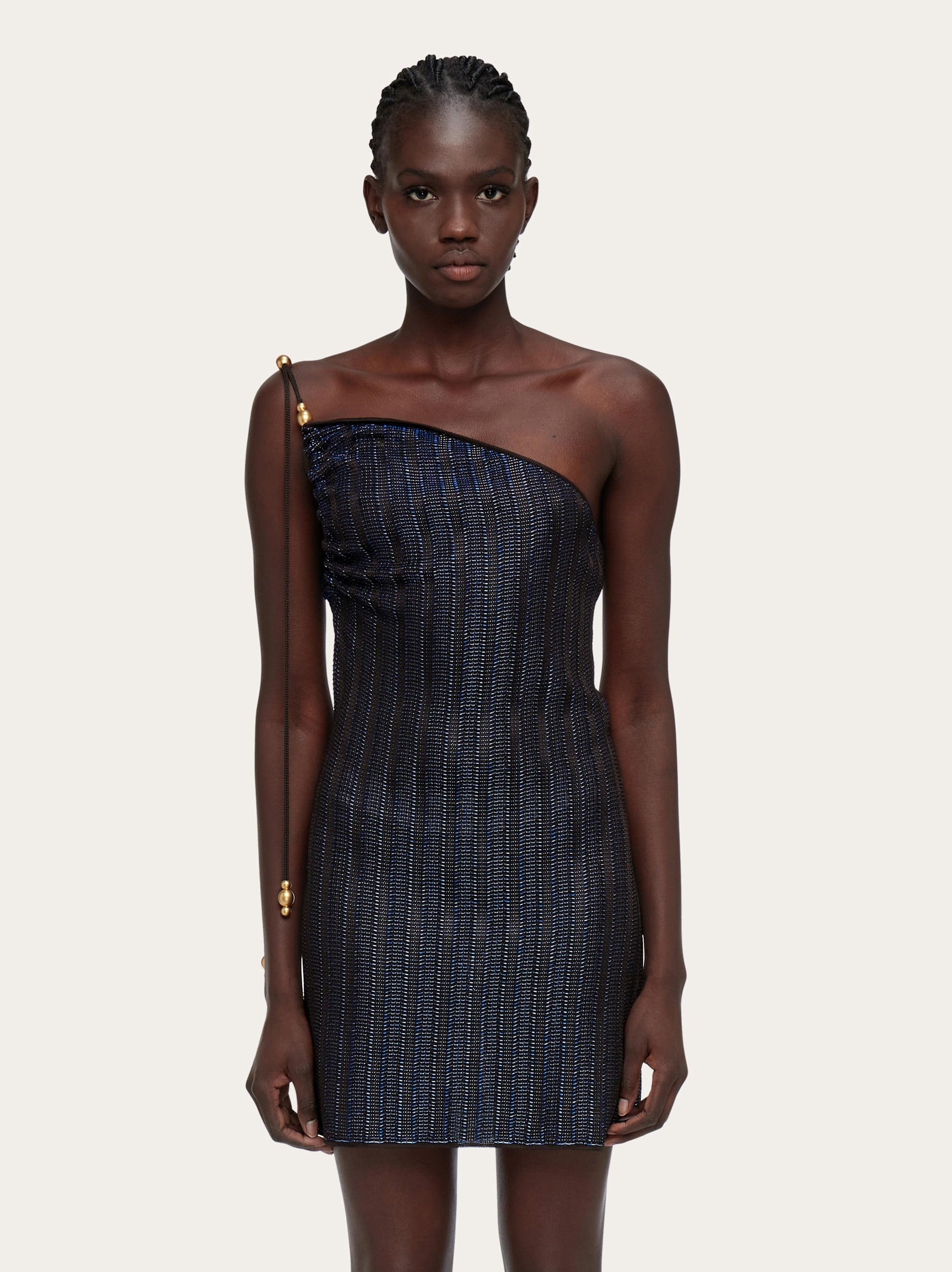 ワンピース FERRAGAMO FW23 Asymmetrical dress (0765105 COCOA) FERRAGAMO One shoulder mini dress | REVERSIBLE