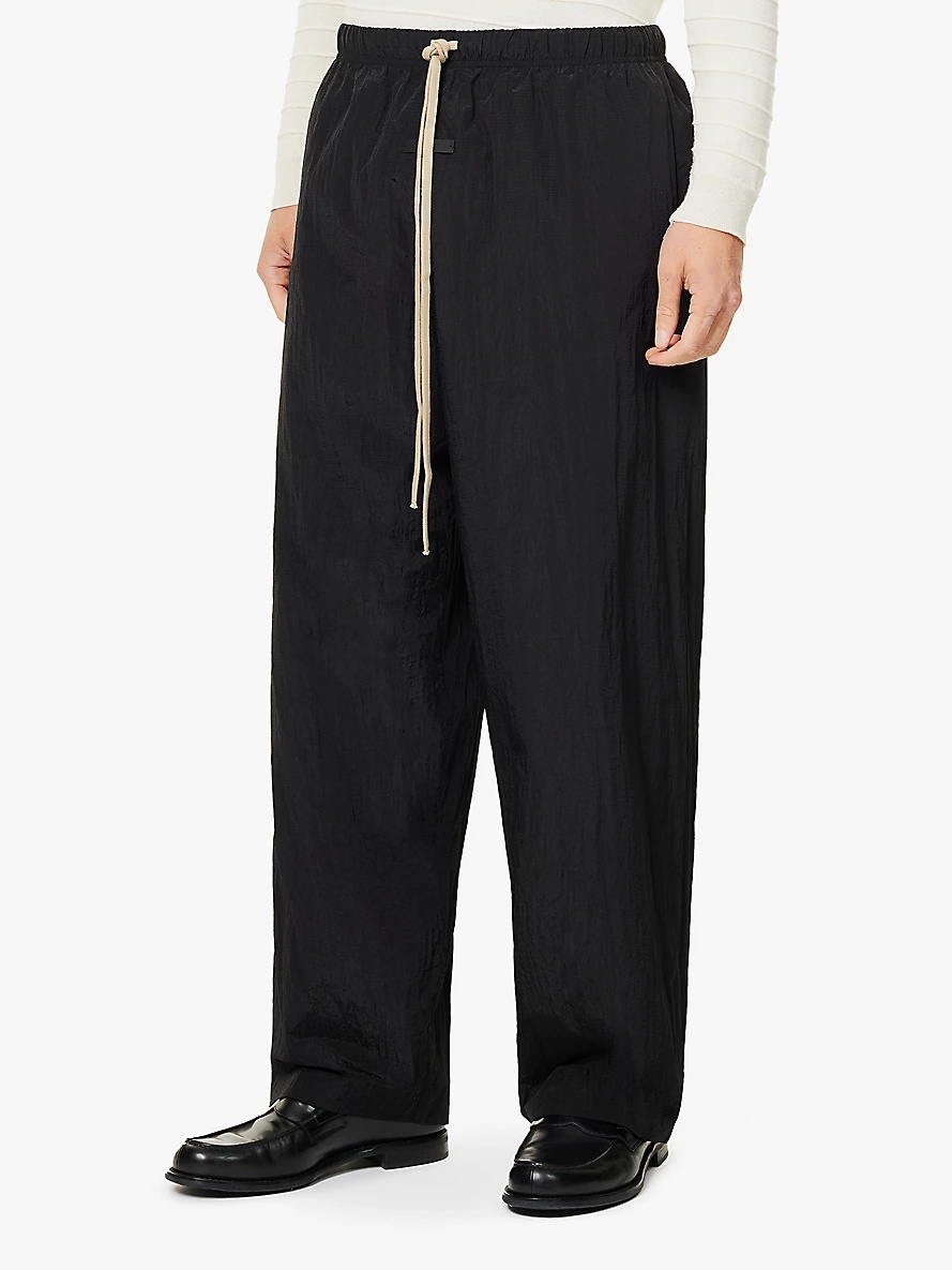 Ripstop two-slip-pockets wide-leg relaxed-fit shell jogging bottoms - 3