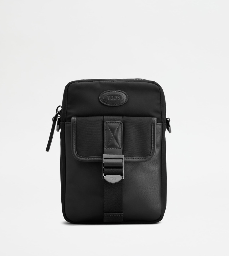 PHONE HOLDER IN FABRIC AND LEATHER MINI - BLACK 1