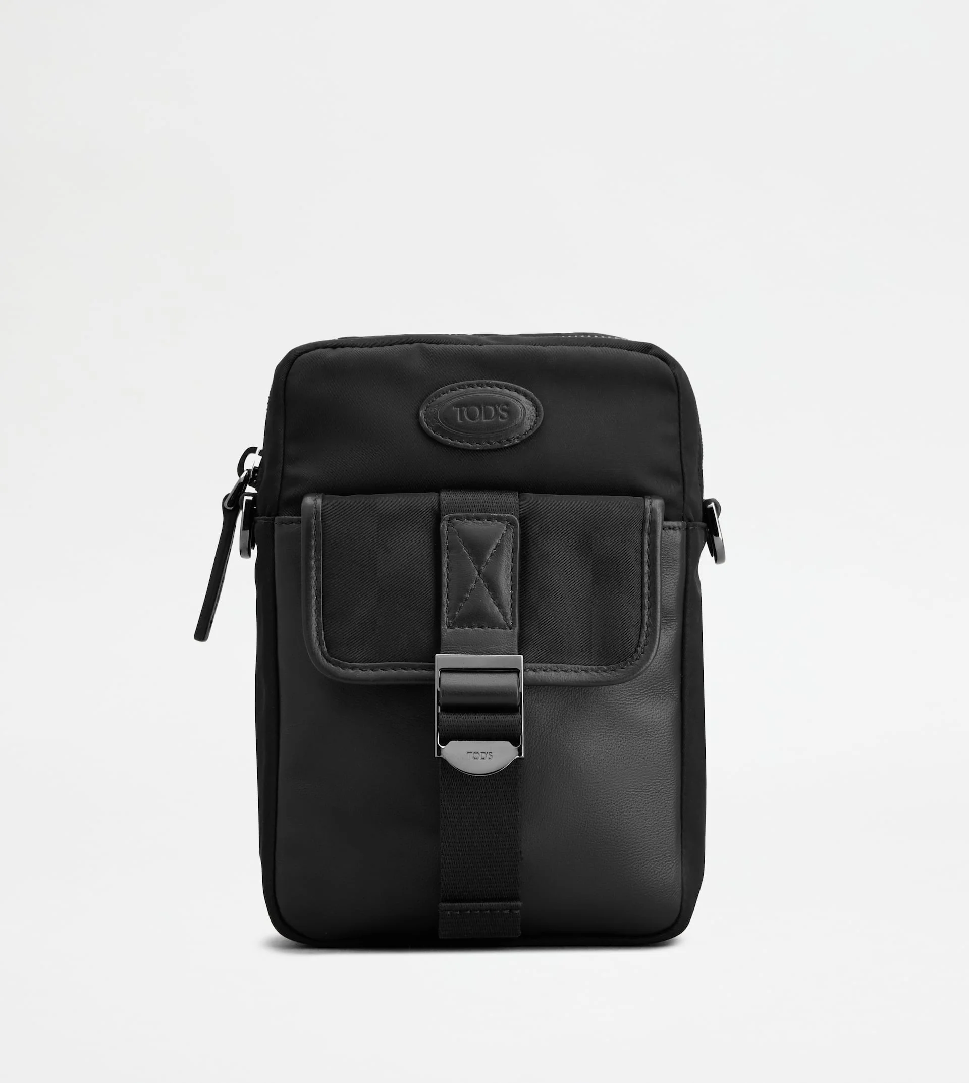 PHONE HOLDER IN FABRIC AND LEATHER MINI - BLACK - 1