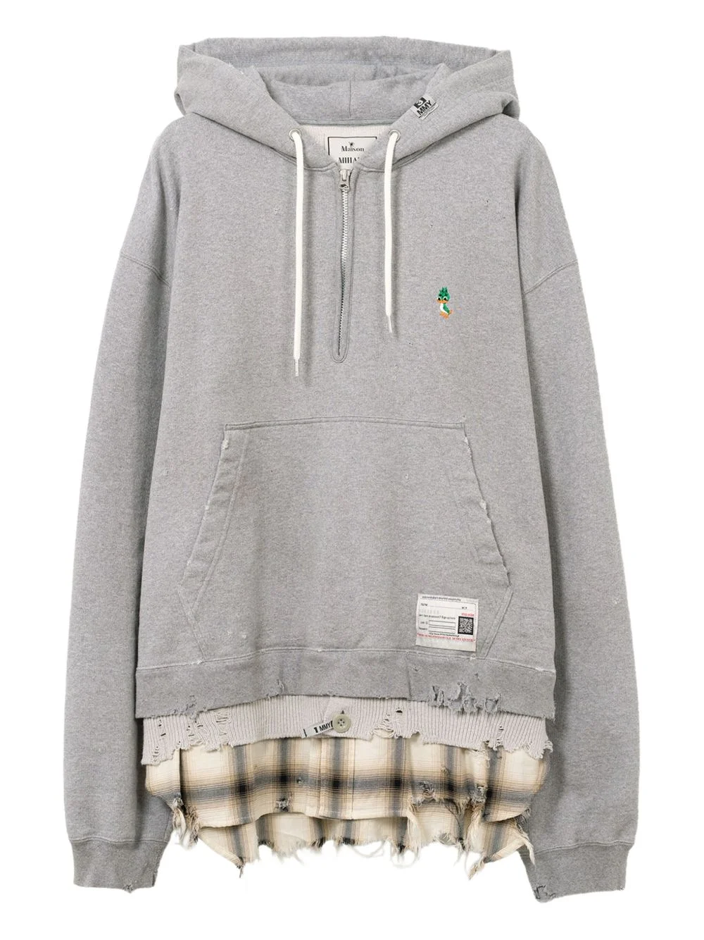 layered frayed hoodie - 1
