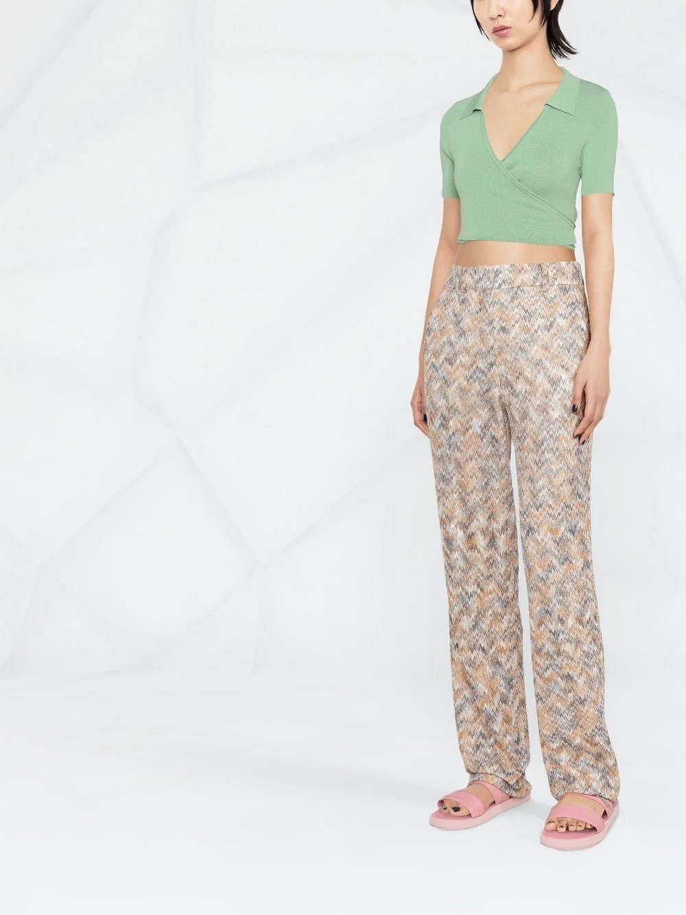zigzag-knit straight-leg trousers - 2