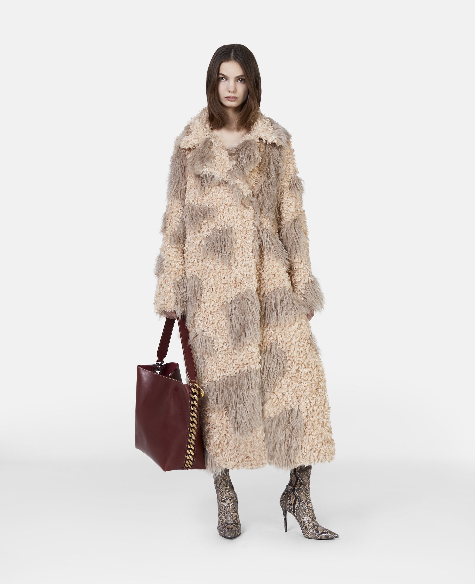 Tree Bark Print Long Teddy Coat - 2