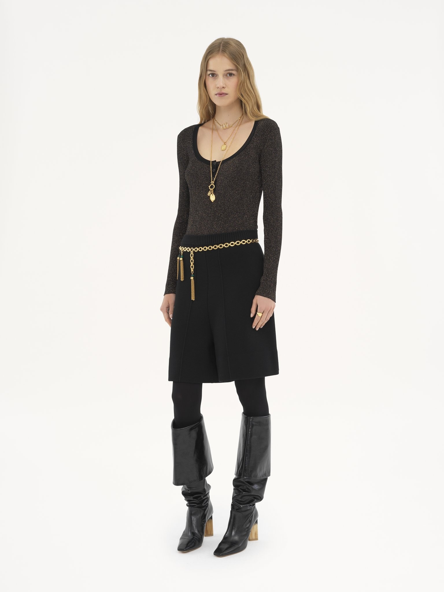 LONG-SLEEVE FITTED TOP IN LUREX WOOL KNIT - 3