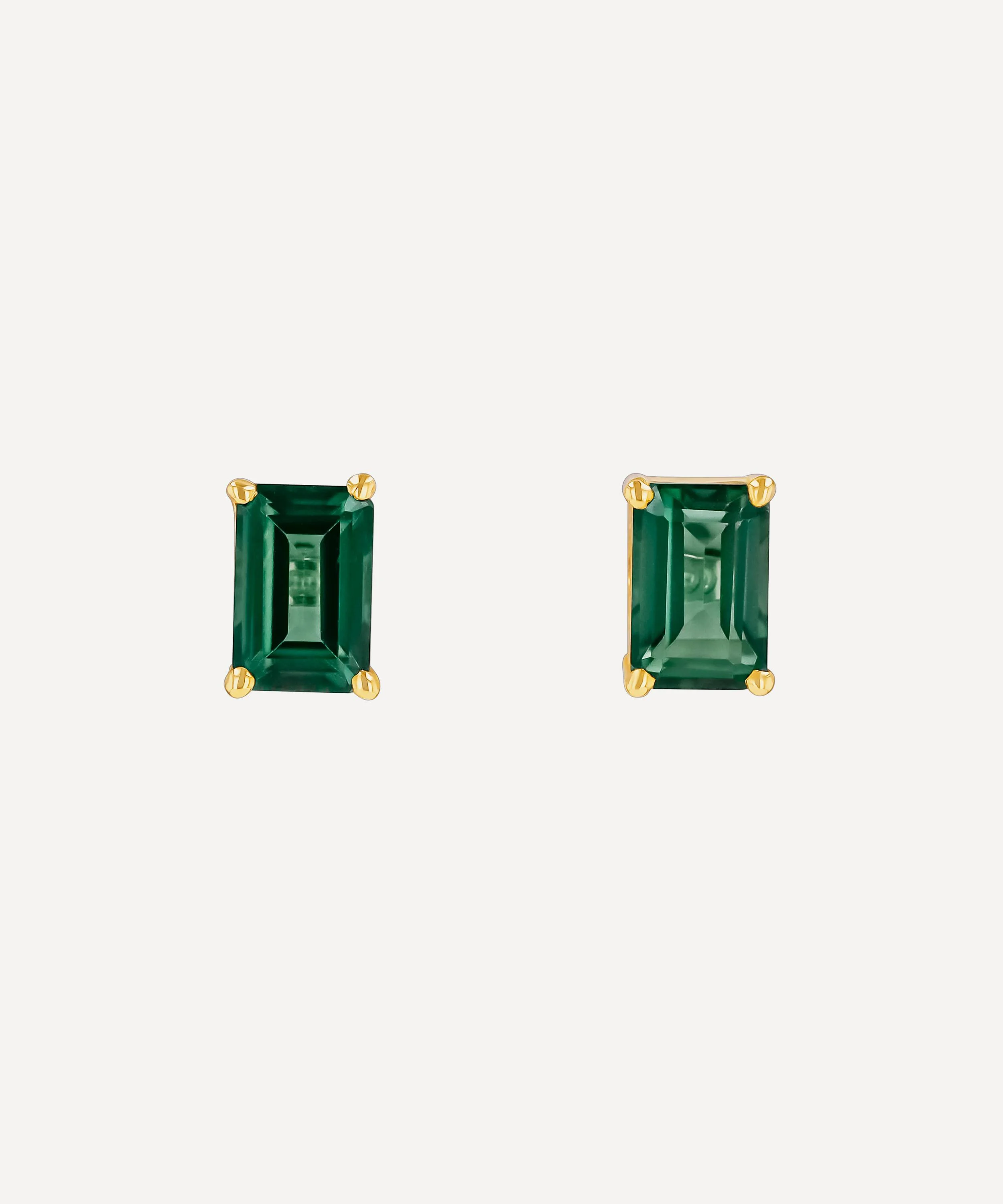 14ct Gold Amalfi Emerald Cut Green Envy Topaz Stud Earrings - 1