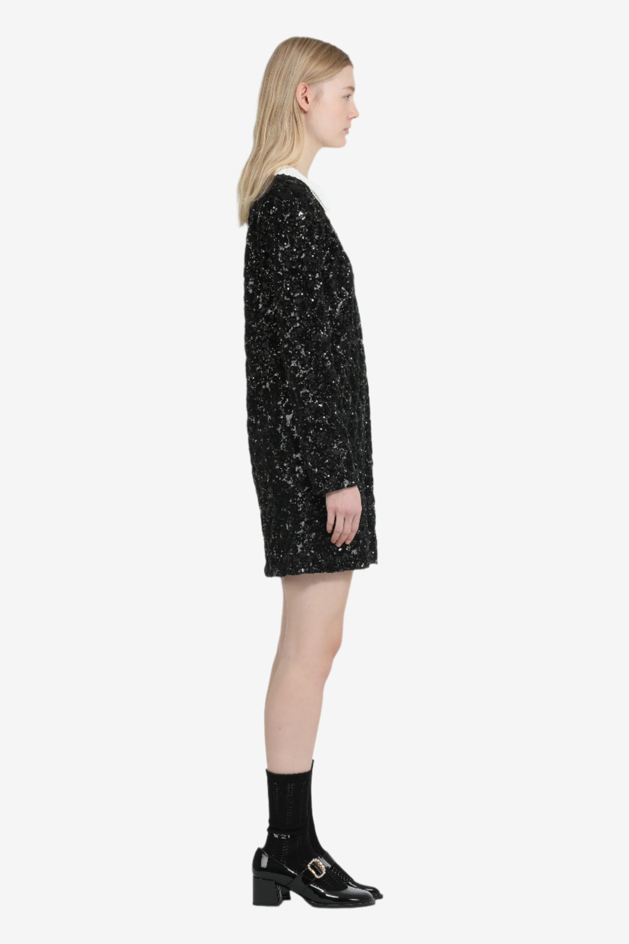 SHORT TWO-TONE DRESS WITH EMBROIDERY AND BEADS - 3