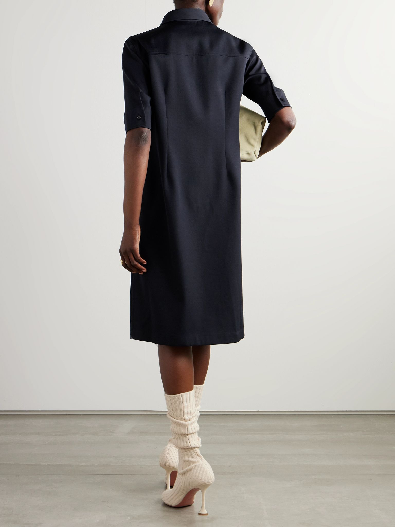 Wool shirt midi dress Navy - 3