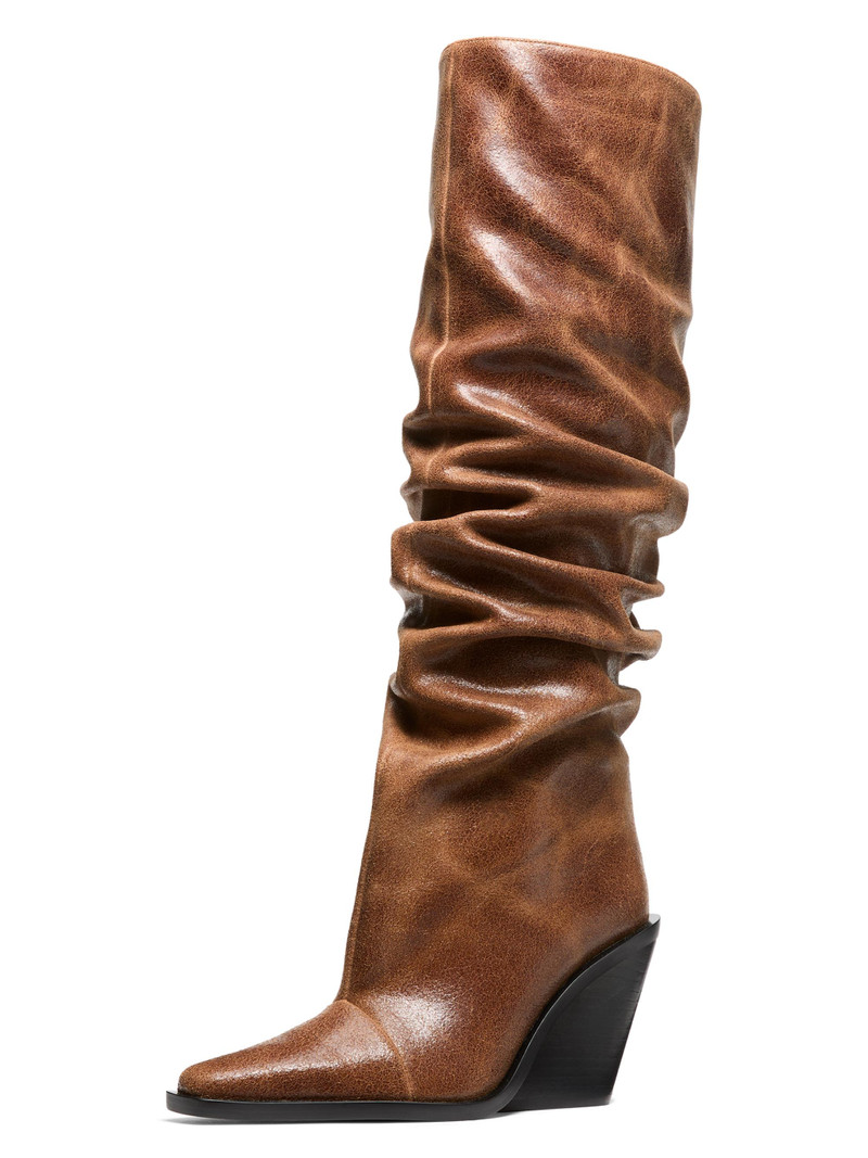 Women's Noemie Leather Wedge Boots - Luggage 4