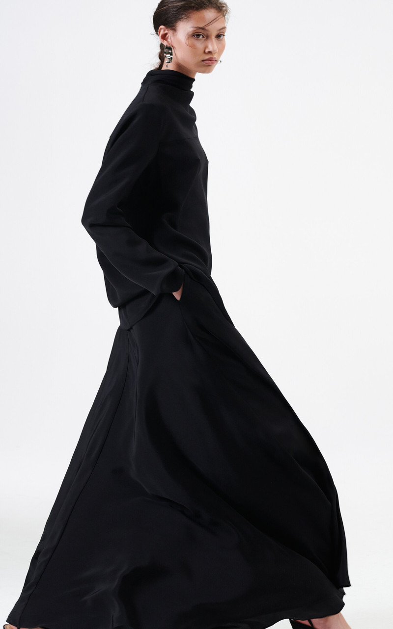 BRANDON MAXWELL The Millie Silk-Crepe Maxi Skirt black outlook