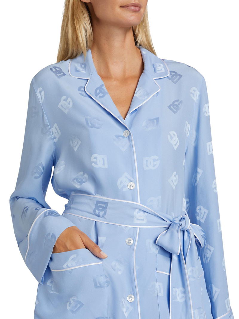 Women's Silk Satin Jacquard DG Logo Pajama Shirt - Very Light Lilac 5