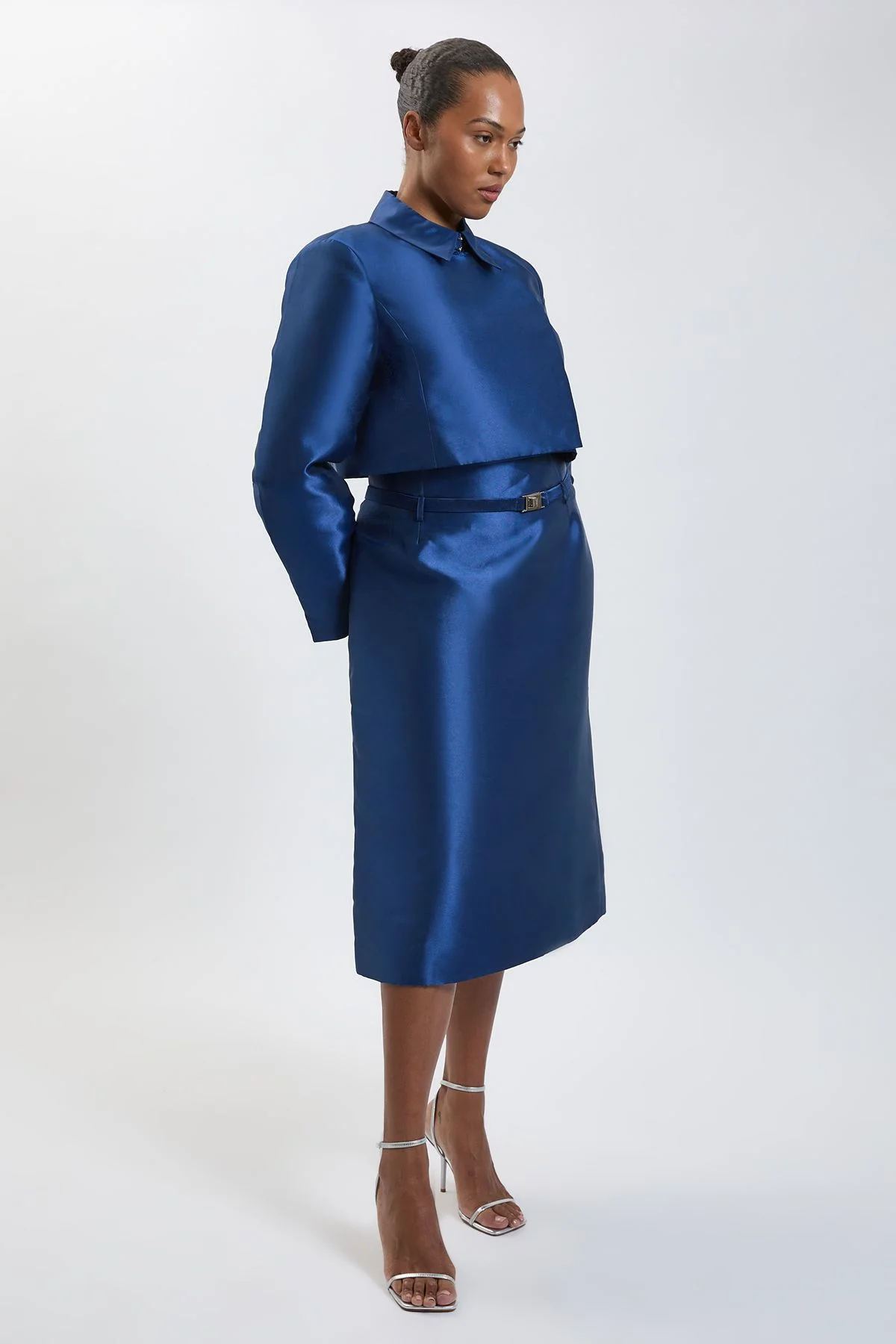 Plus Size Forever Satin Twill Belted Tailored Midi Skirt - 1