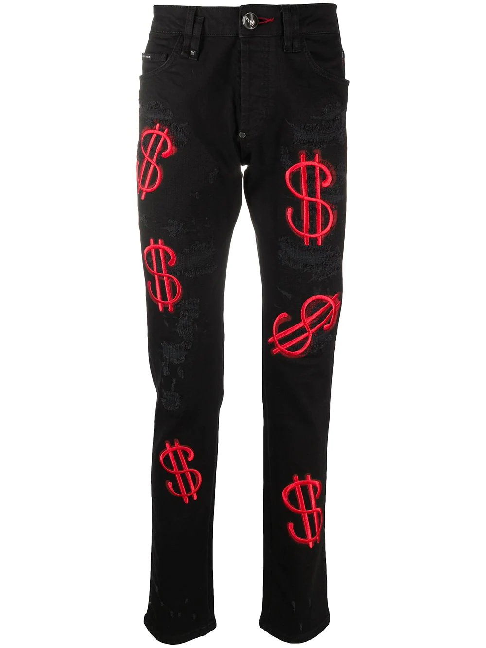 dollar embroidered super straight cut jeans - 1