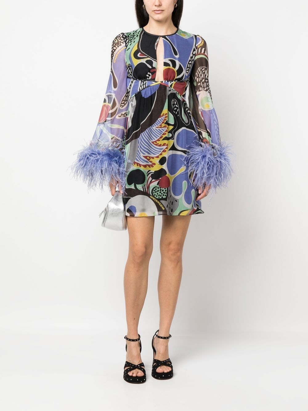 feather-trim psychedelic print dress - 2